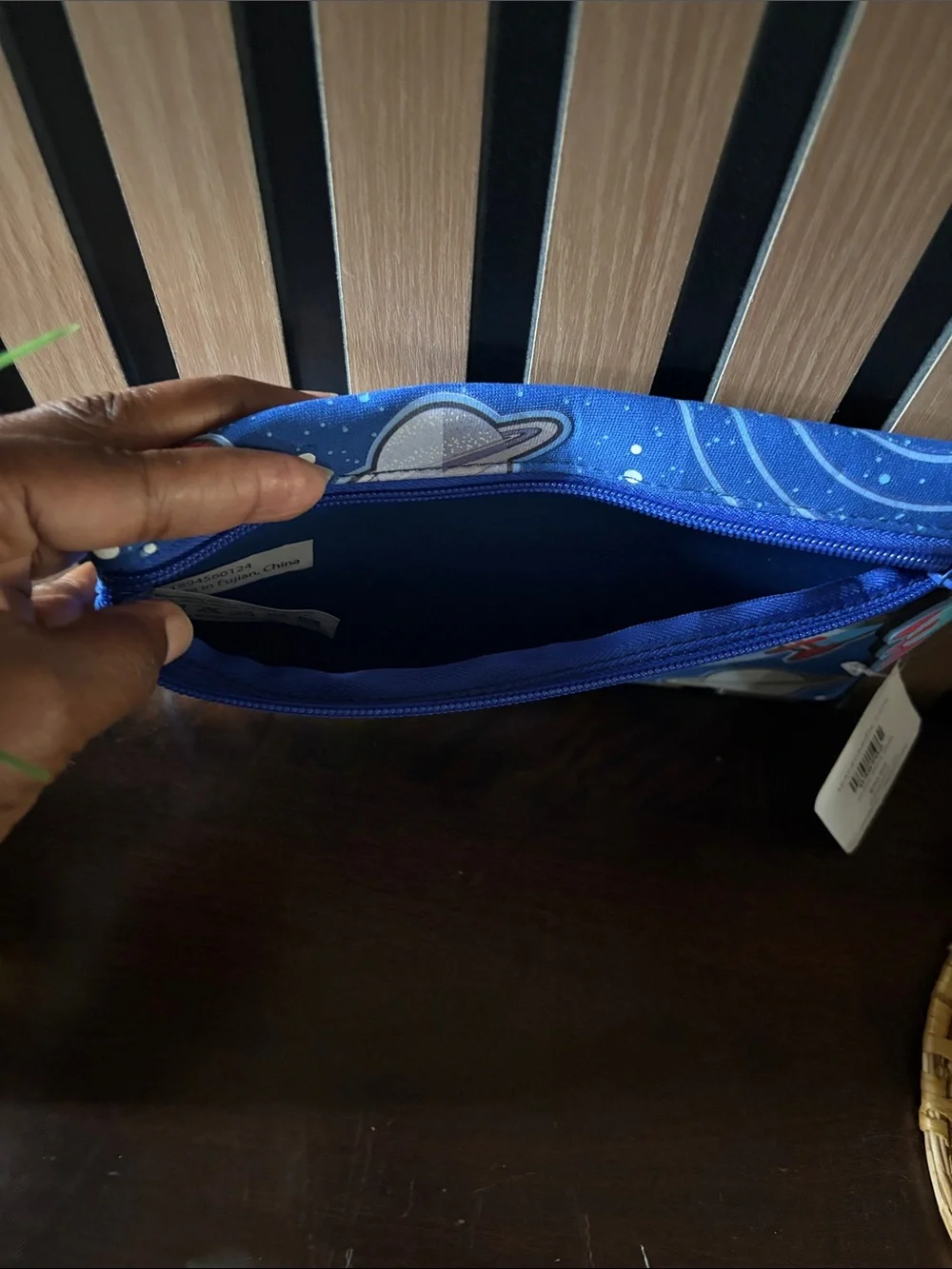 Kids Space-Themed Blue Pencil Case with Rocket Zip Pull